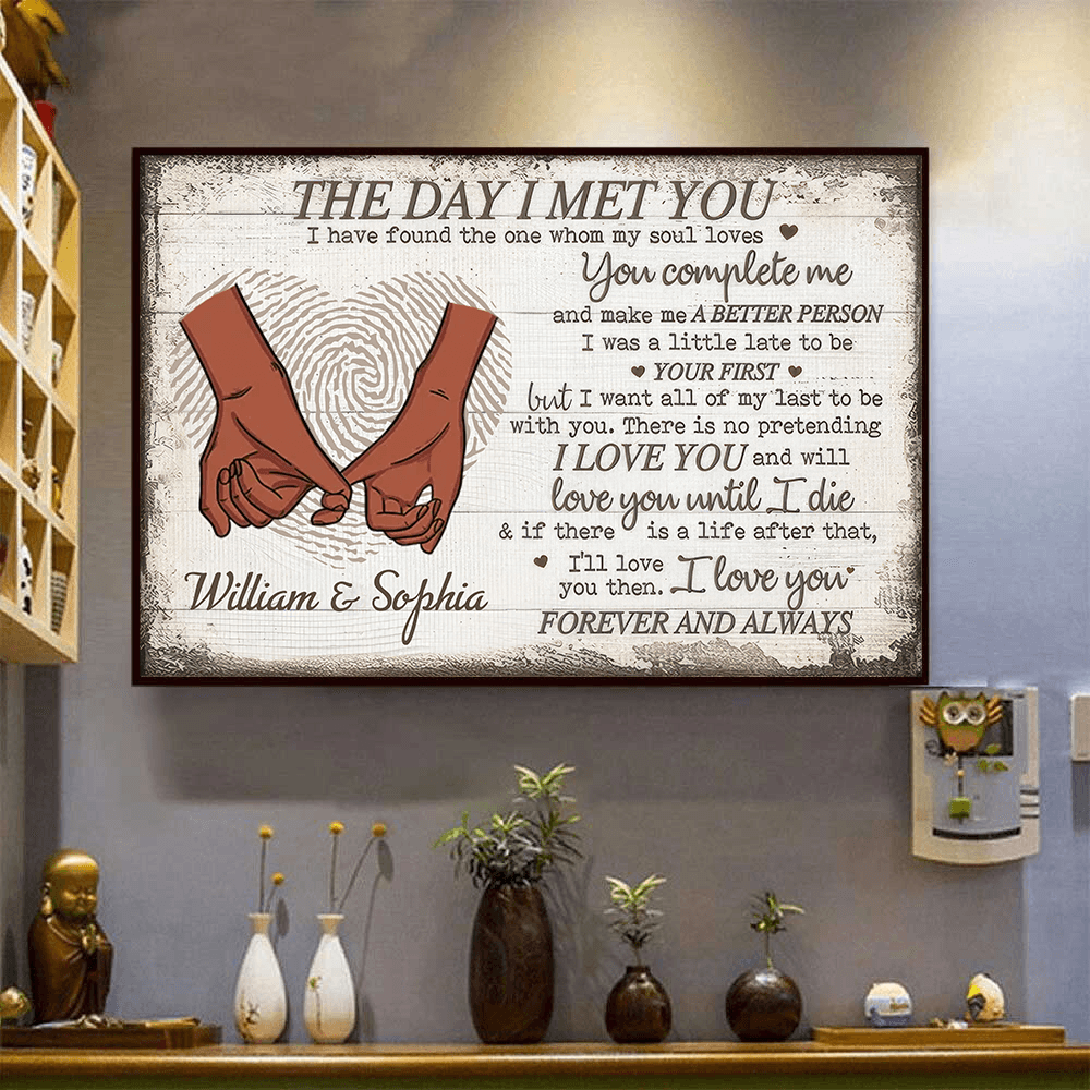 Personalized Custom Canvas Prints for Couple canvas print, size options shown on a sofa wall