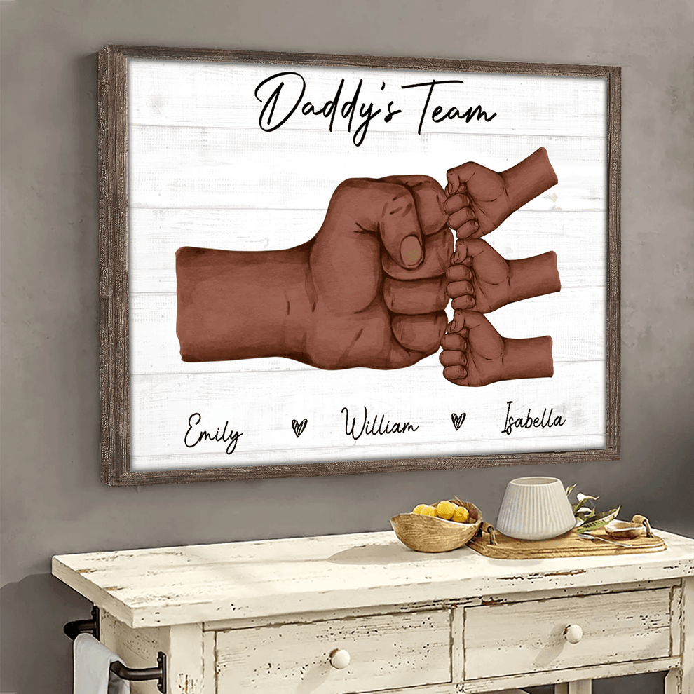 Personalized Black Daddy & Kids, Together We're A Team canvas, main view