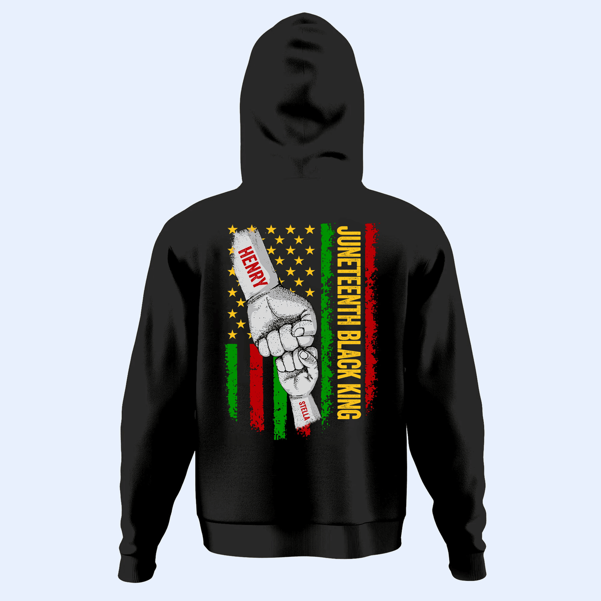 Celebrate Juneteenth African American Dad Raised Fist Bump - Personalized Custom Back Printed T Shirt - Father's Day Gift for Black King, Grandpa, Daddy, Dada, Dad Jokes - Suzitee Store