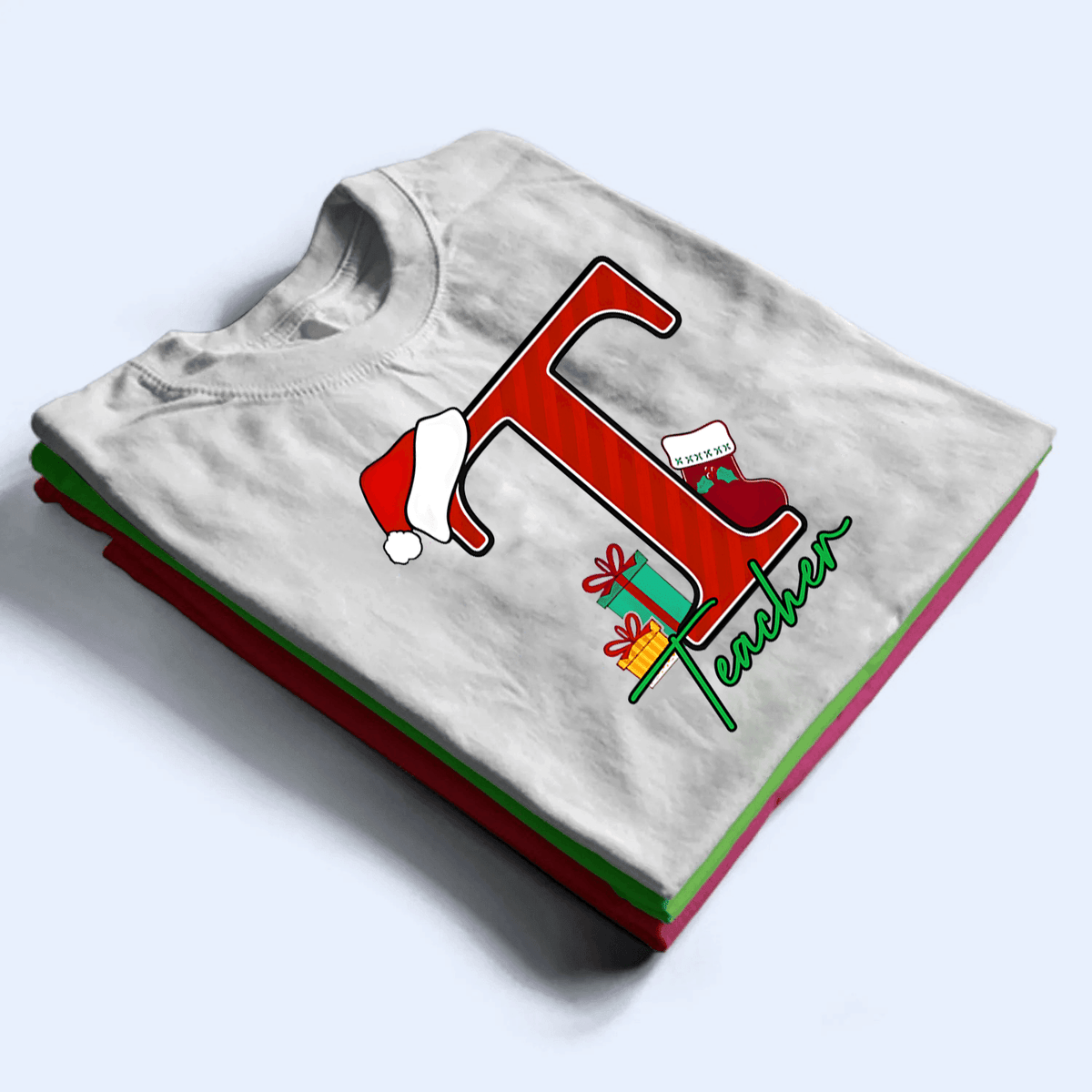 Christmas Alphabet With Name - Personalized Custom T Shirt - Birthday, Loving, Funny Gift for Teacher, Kindergarten, Preschool, Pre K, Paraprofessional - Suzitee Store