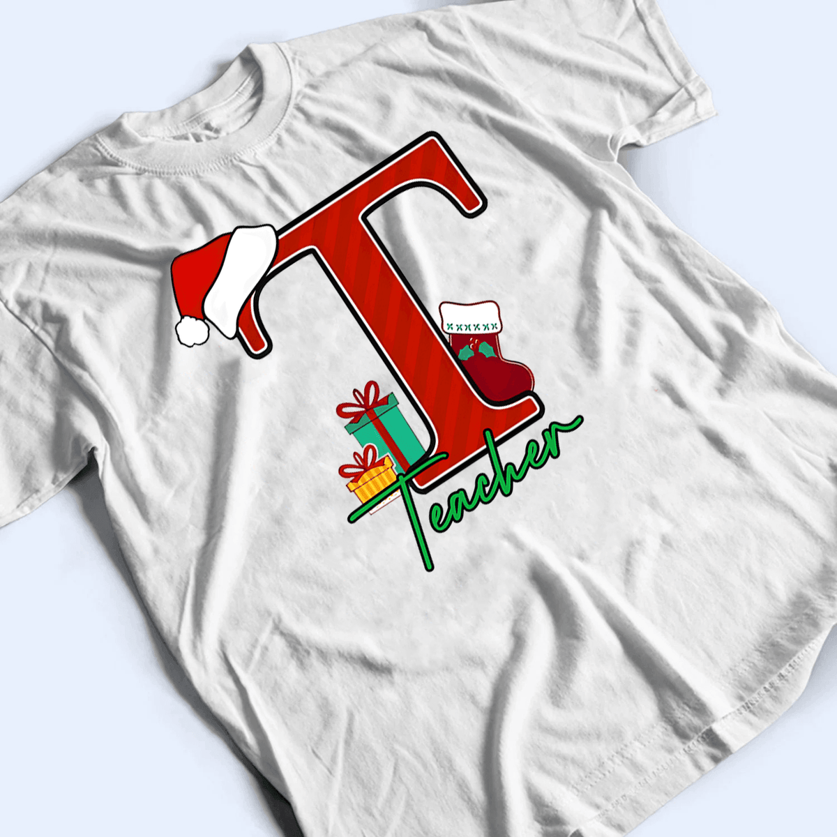 Christmas Alphabet With Name - Personalized Custom T Shirt - Birthday, Loving, Funny Gift for Teacher, Kindergarten, Preschool, Pre K, Paraprofessional - Suzitee Store