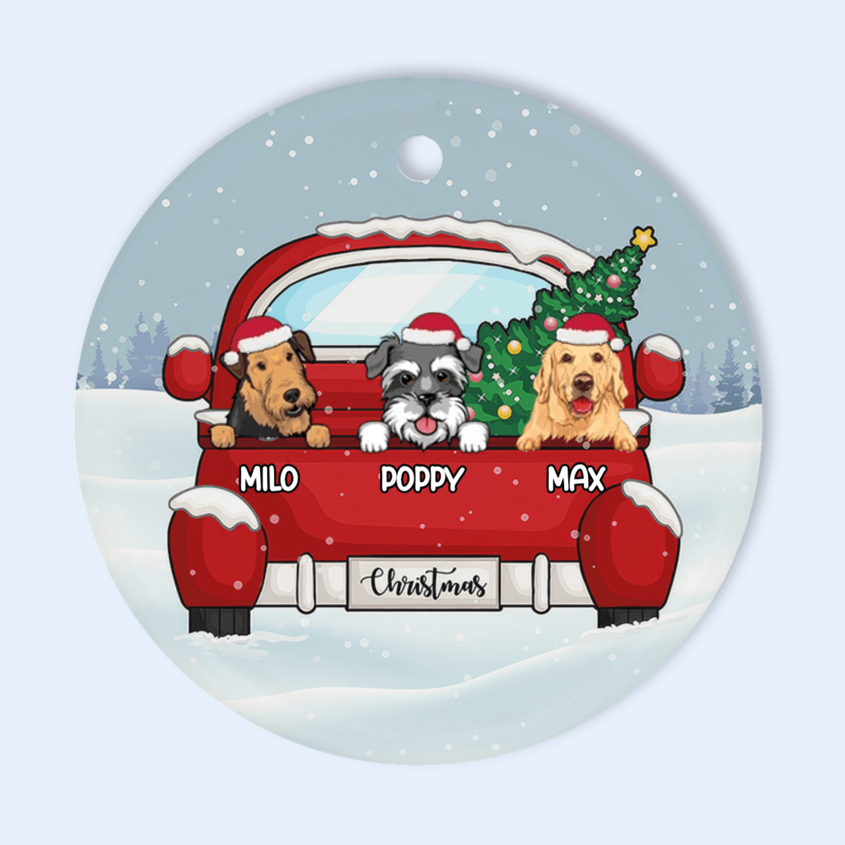 Christmas Dogs Personalized Ornament - Circle Ceramic Ornament - Chirstmas Gift for Dog Mom, Dog Dad, Dog Lovers, Pet Gifts for Him, Her - Suzitee Store