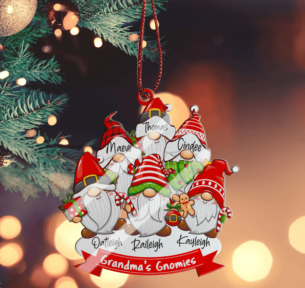 Christmas Family Gnome Ornament personalized custom shaped acrylic ornament, main view