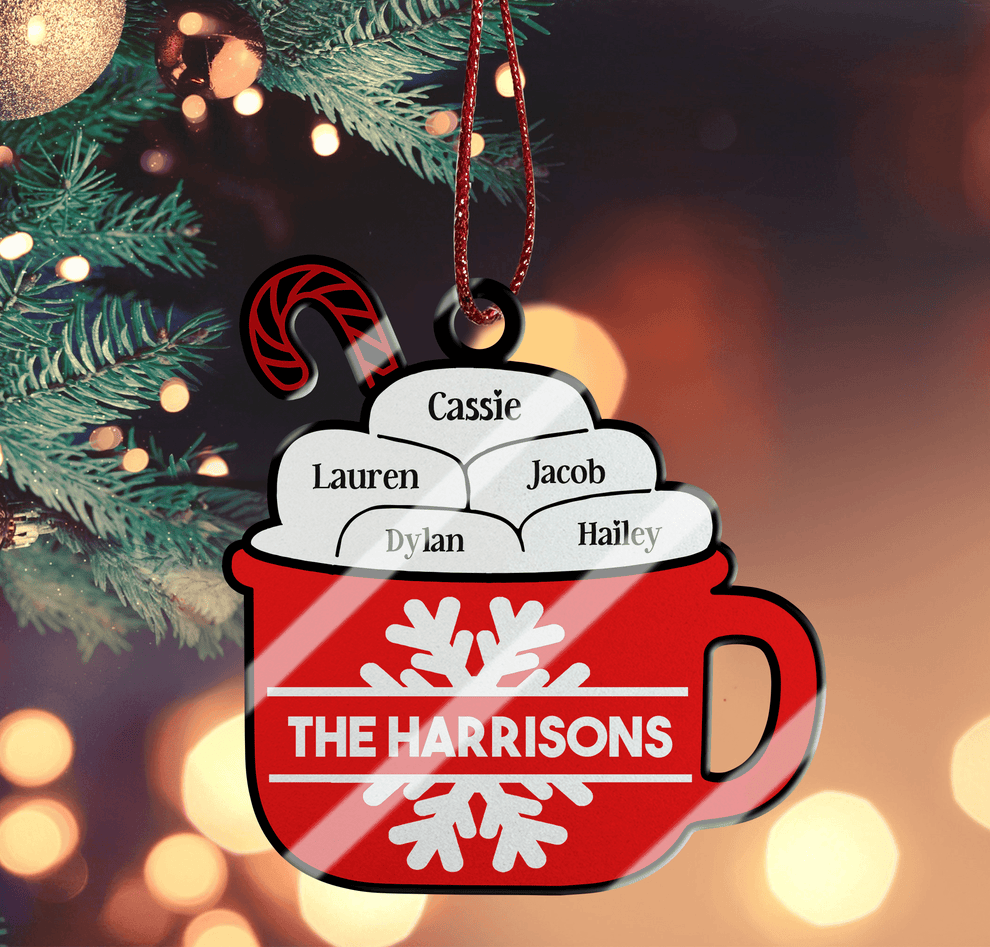 Christmas Family Hot Chocolate Ornament personalized custom shaped acrylic ornament, main view