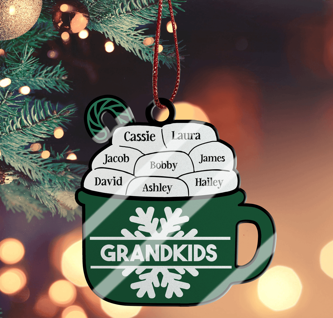 Christmas Family Hot Chocolate Ornament personalized custom shaped acrylic ornament, alternate view 2