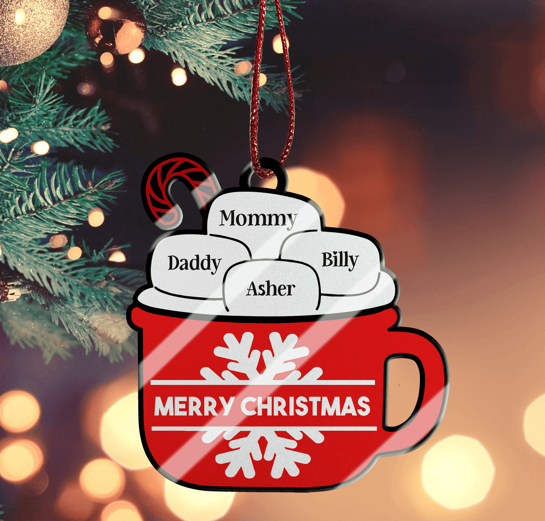 Christmas Family Hot Chocolate Ornament personalized custom shaped acrylic ornament, alternate view 3