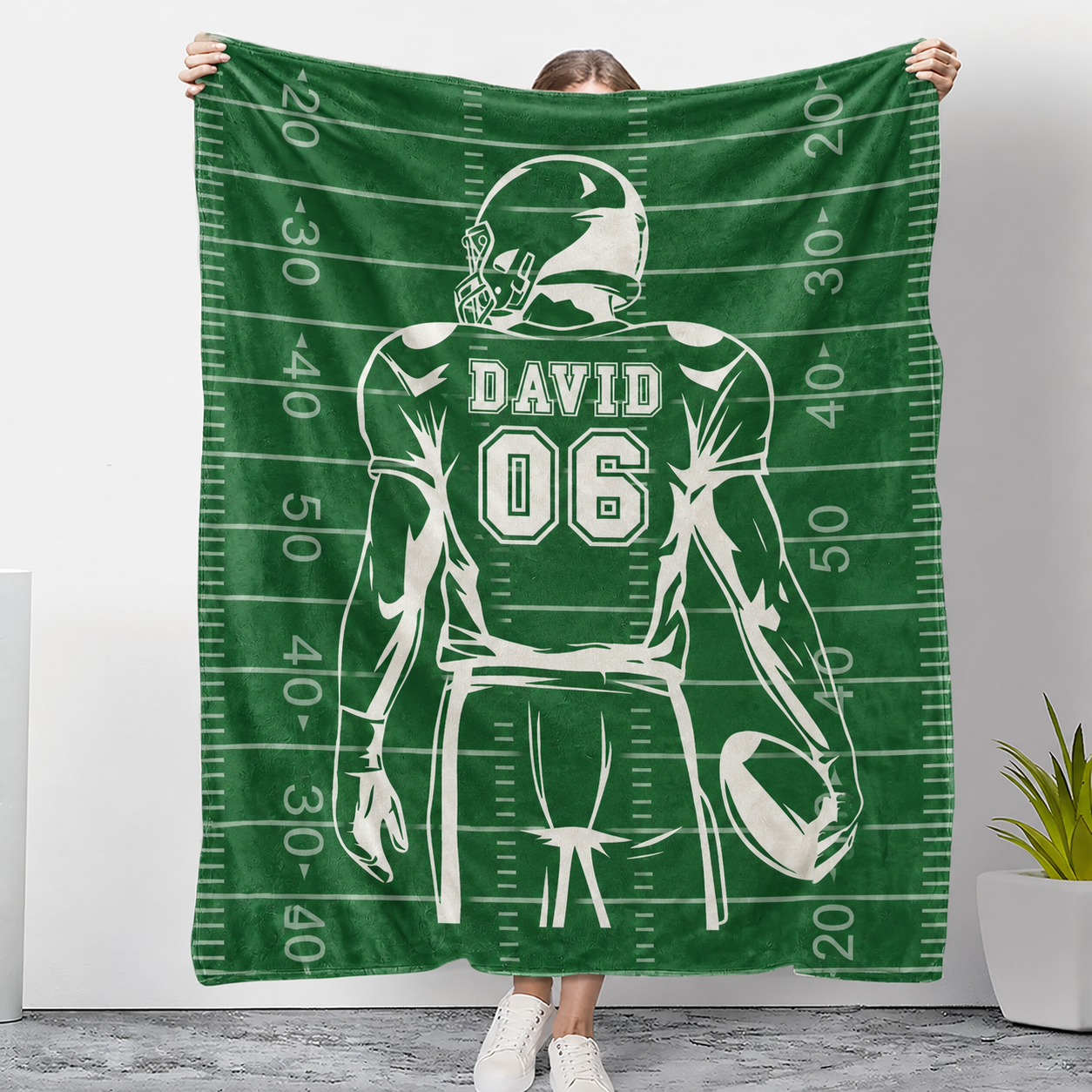 Custom Name & Number Football - Personalized Custom Blanket - Gift for Football Player, Football Gift For Him