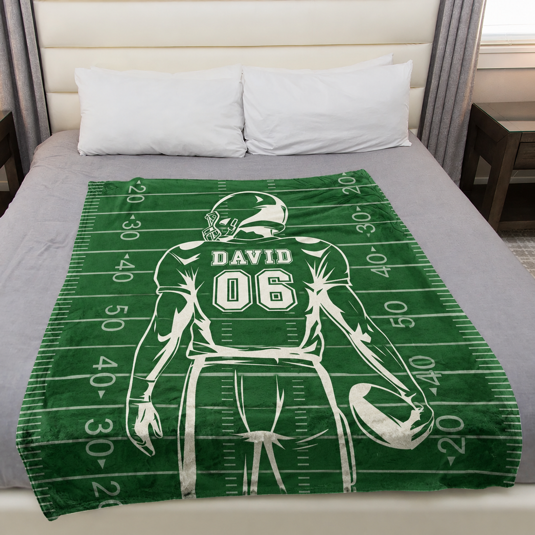 Custom Name & Number Football - Personalized Custom Blanket - Gift for Football Player, Football Gift For Him