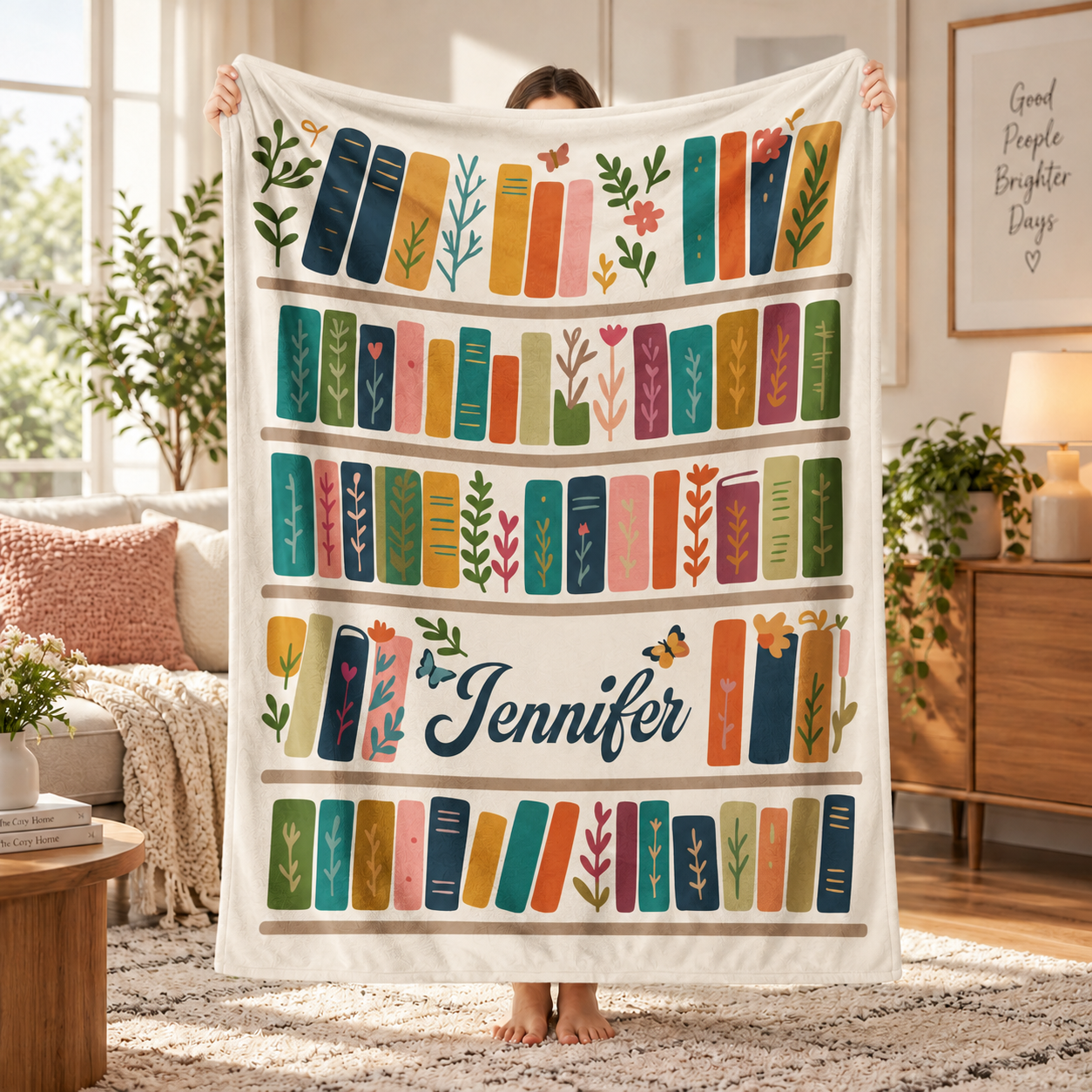 Custom Name Bookshelf - Personalized Custom Blanket - Gift For Book Lovers, Bookworms, Readers