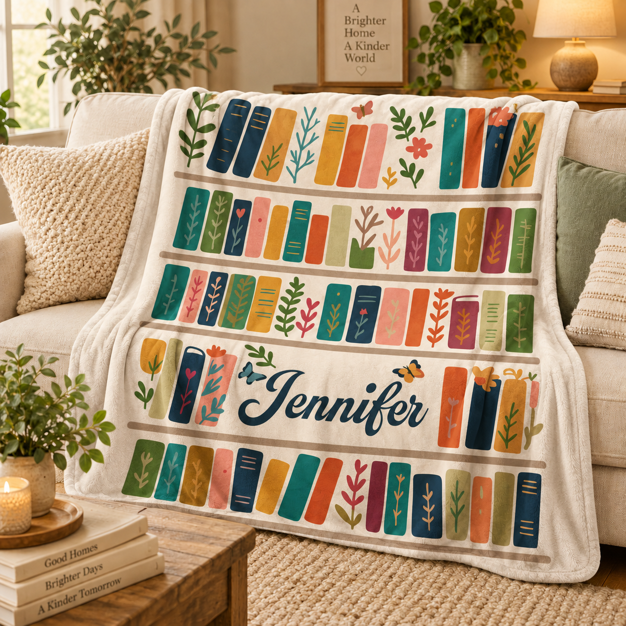 Custom Name Bookshelf - Personalized Custom Blanket - Gift For Book Lovers, Bookworms, Readers