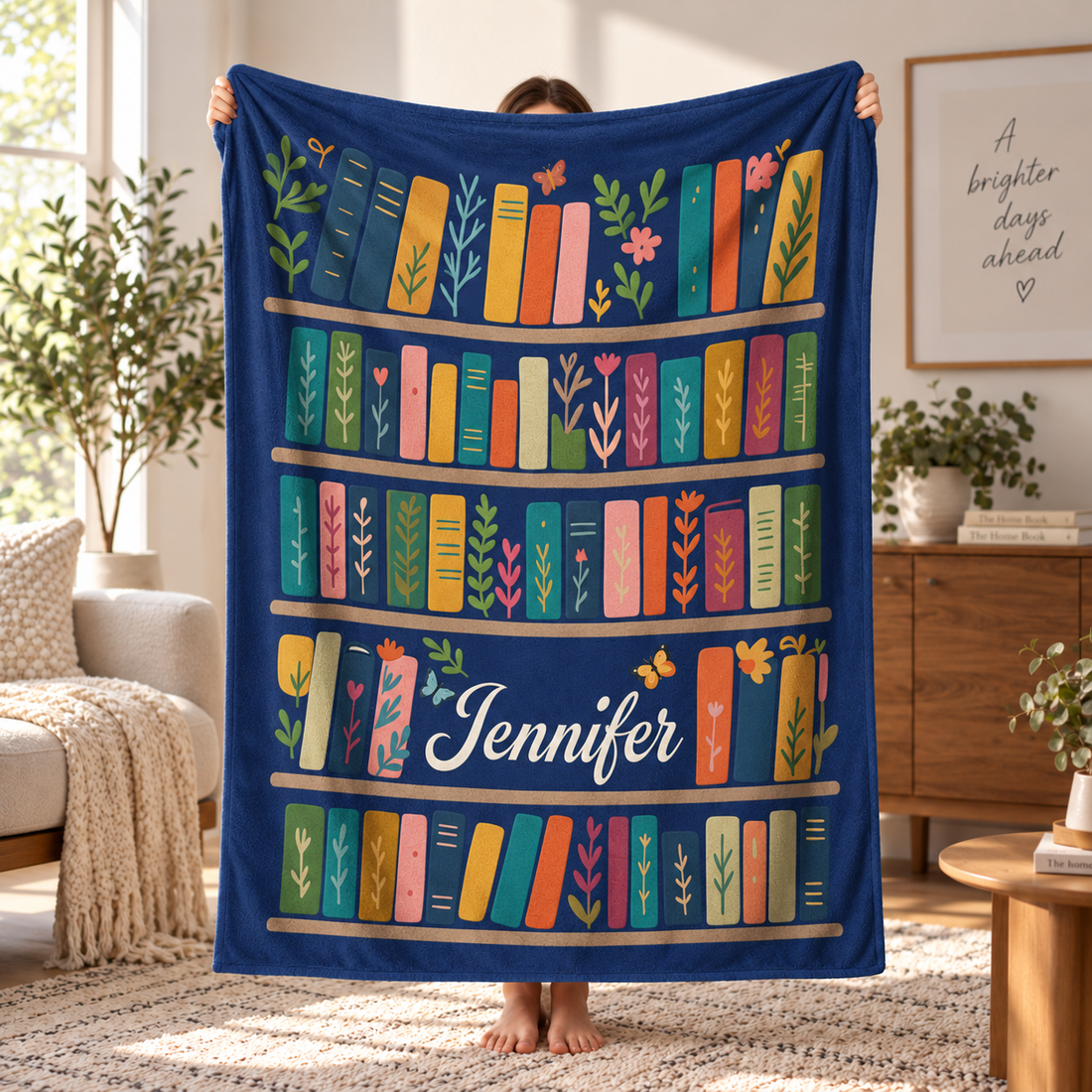 Custom Name Bookshelf - Personalized Custom Blanket - Gift For Book Lovers, Bookworms, Readers