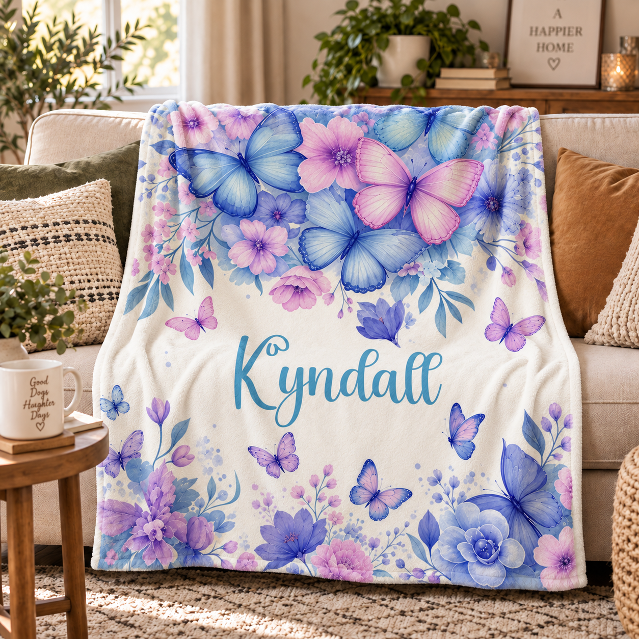 Custom Name Butterfly Nursery - Personalized Custom Blanket - Gift For Women, Girls, Daughter, Granddaughter