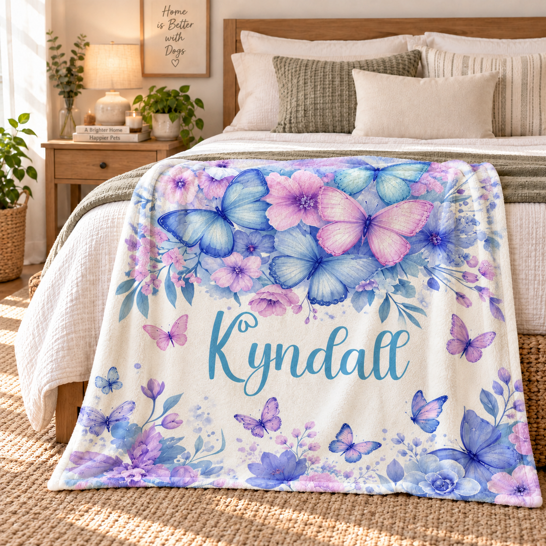 Custom Name Butterfly Nursery - Personalized Custom Blanket - Gift For Women, Girls, Daughter, Granddaughter