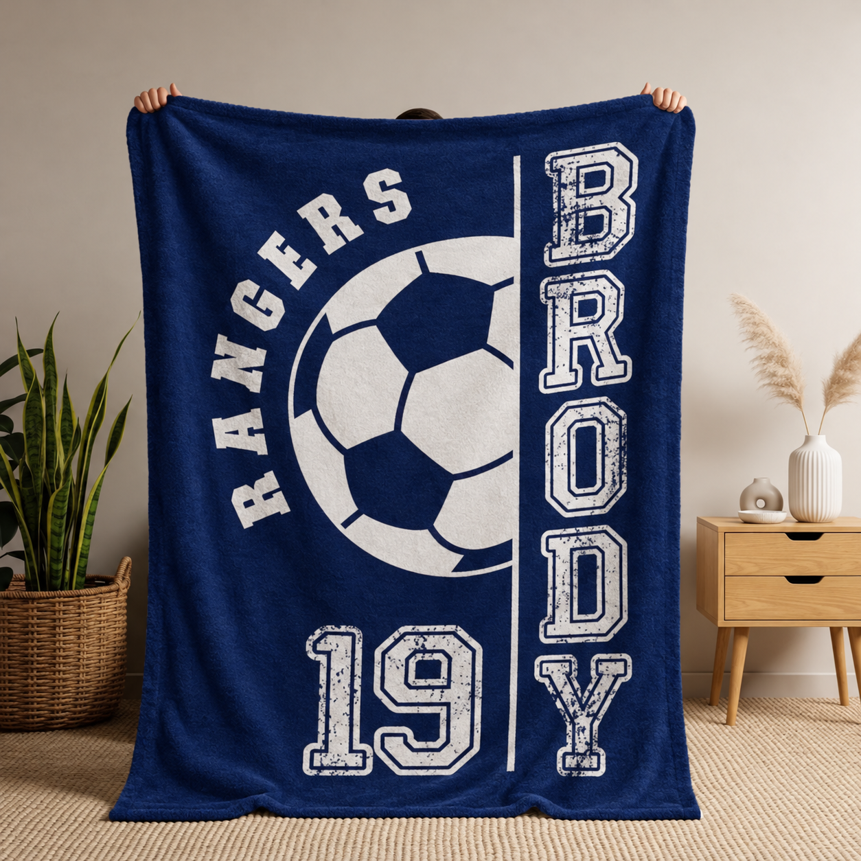 Custom Name & Number Soccer Senior - Personalized Custom Blanket - Gift for Soccer Player, Soccer Gift