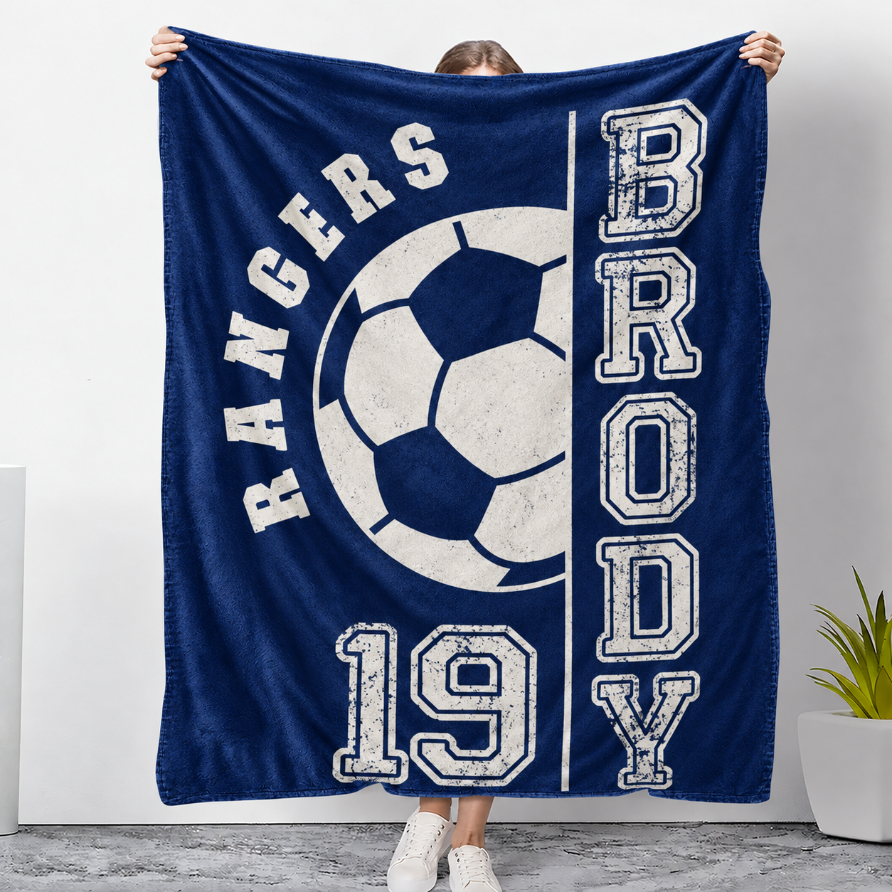 Custom Name & Number Soccer Senior - Personalized Custom Blanket - Gift for Soccer Player, Soccer Gift