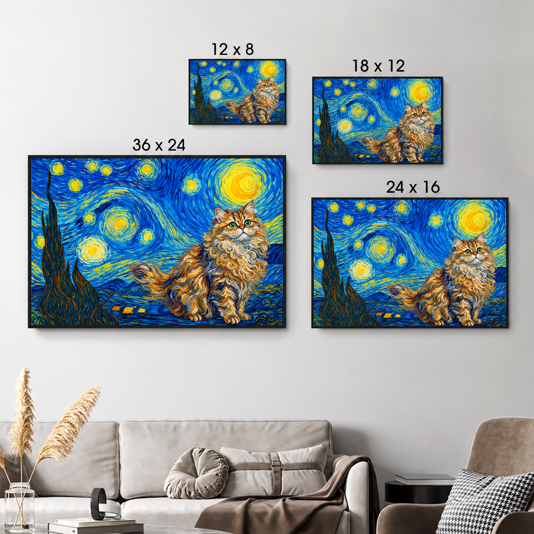 Custom Photo Starry Night Cat - Personalized Poster/Canvas Prints - Gift for Dog/Cat Lovers, Dog/Cat Mom, Pet Lovers