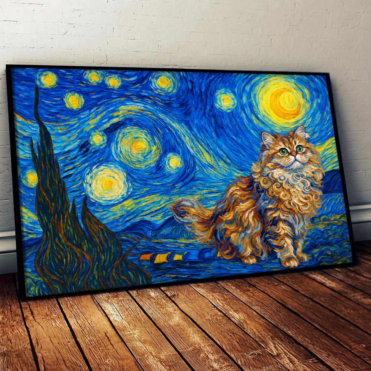 Custom Photo Starry Night Cat - Personalized Poster/Canvas Prints - Gift for Dog/Cat Lovers, Dog/Cat Mom, Pet Lovers