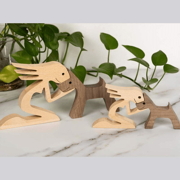 Personalized A Woman And Pointy Ears Dog wood sculpture, alternate view 2
