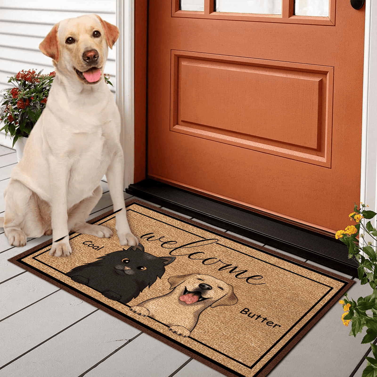 Custom Family Pet Welcome Doormat - Personalized Doormat - Birthday, Housewarming, Funny Gift for Homeowners, Friends, Dog Mom, Dog Dad, Dog Lovers, Pet Gifts for Him, Her - Suzitee Store