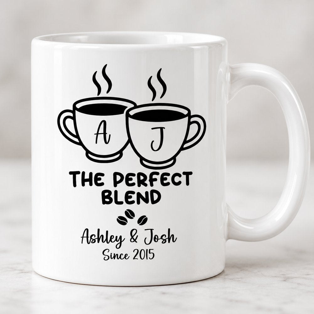 Close up detail of Custom Name The Perfect Blend ceramic mug print quality