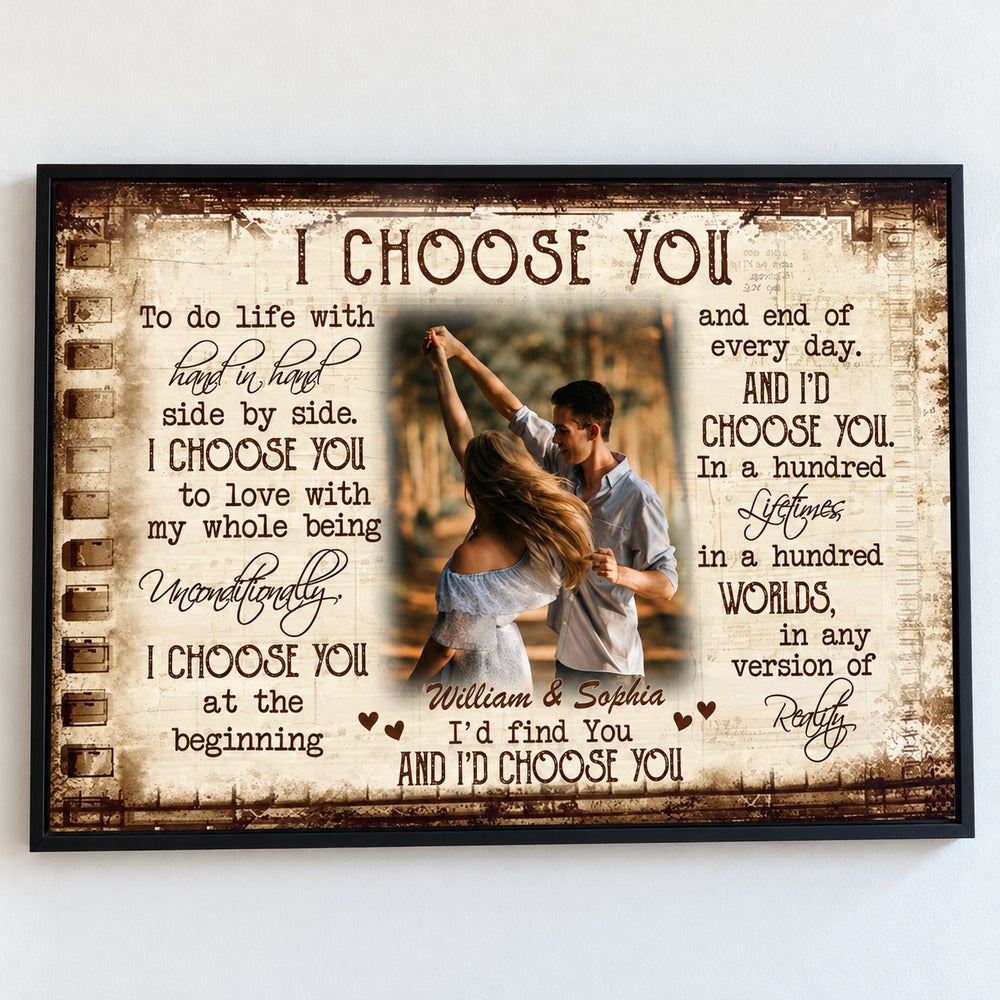 Close-up detail of personalized names William and Sophia and vintage texture on couple poster
