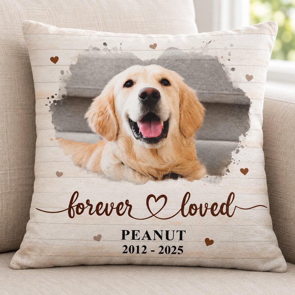 Close-up of crystal velvet fabric and print on personalized pet memorial pillow