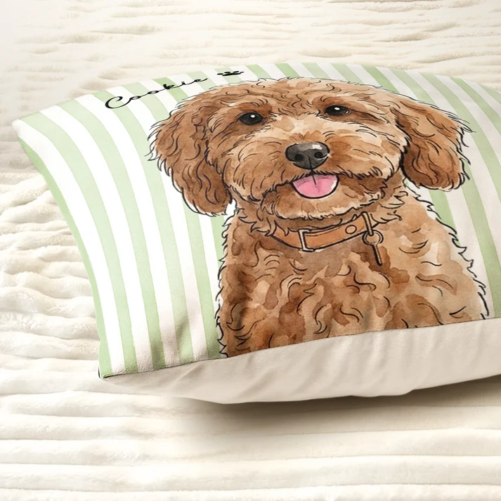 Custom Photo Striped Pet Watercolor Art - Personalized Custom Pillow - Gift for Dog Lovers, Cat Lovers, Pet Lovers