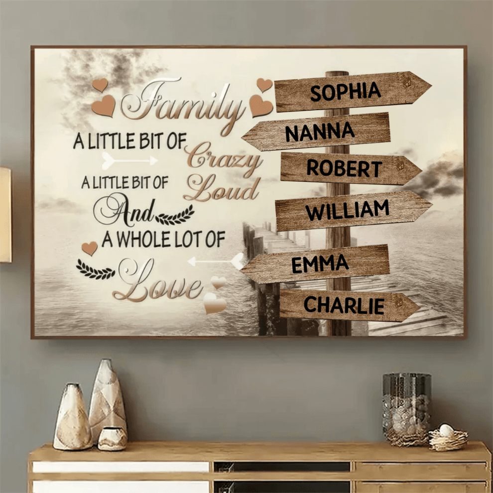 Personalized Custom Family Name Sign Canvas Prints canvas print, leaning against a wall on a wooden floor