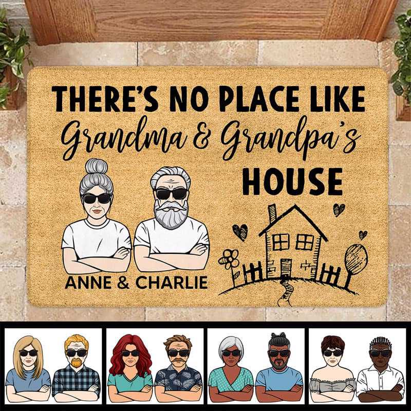 No Place Like Grandpa Grandma House - Personalized Doormat - Gift For Dad, Mom, Grandpa, Grandma
