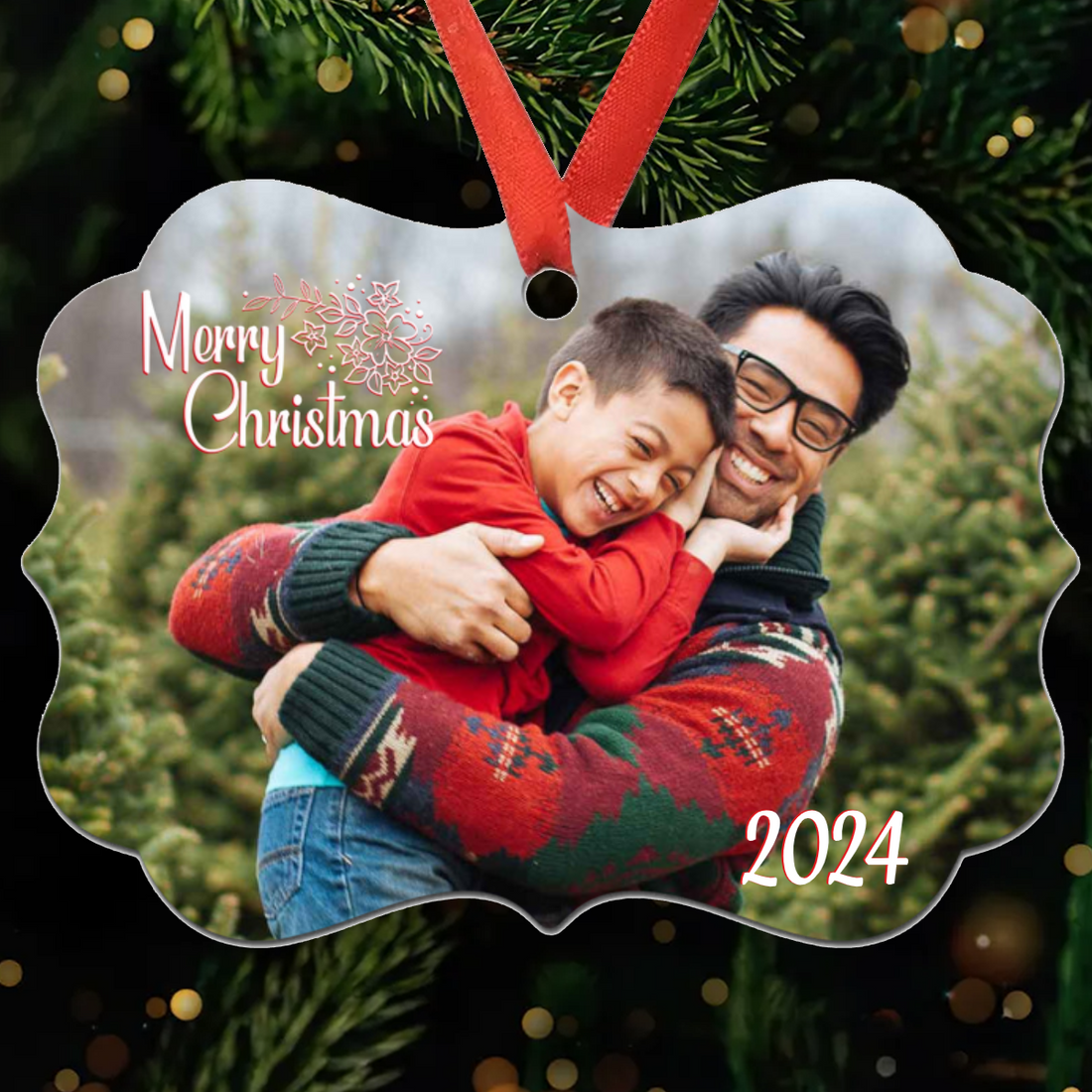 Custom Photo Family Christmas Ornament medallion aluminum ornament, alternate view 3