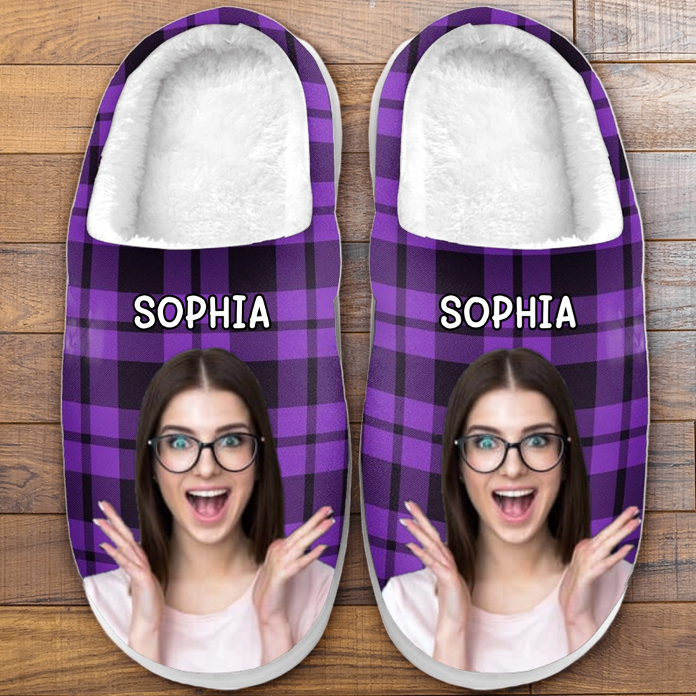 Custom Photo Happiness Woman Face personalized slippers, main view