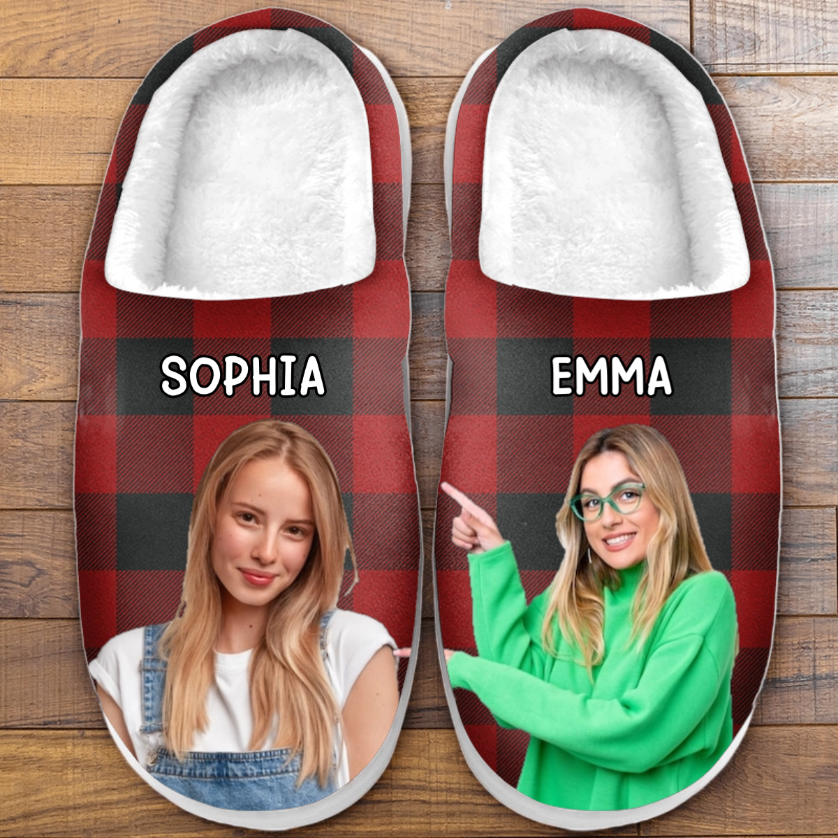Custom Photo Happiness Besties Face - Personalized Slippers - Gift for Besties, Sisters, Best Friends