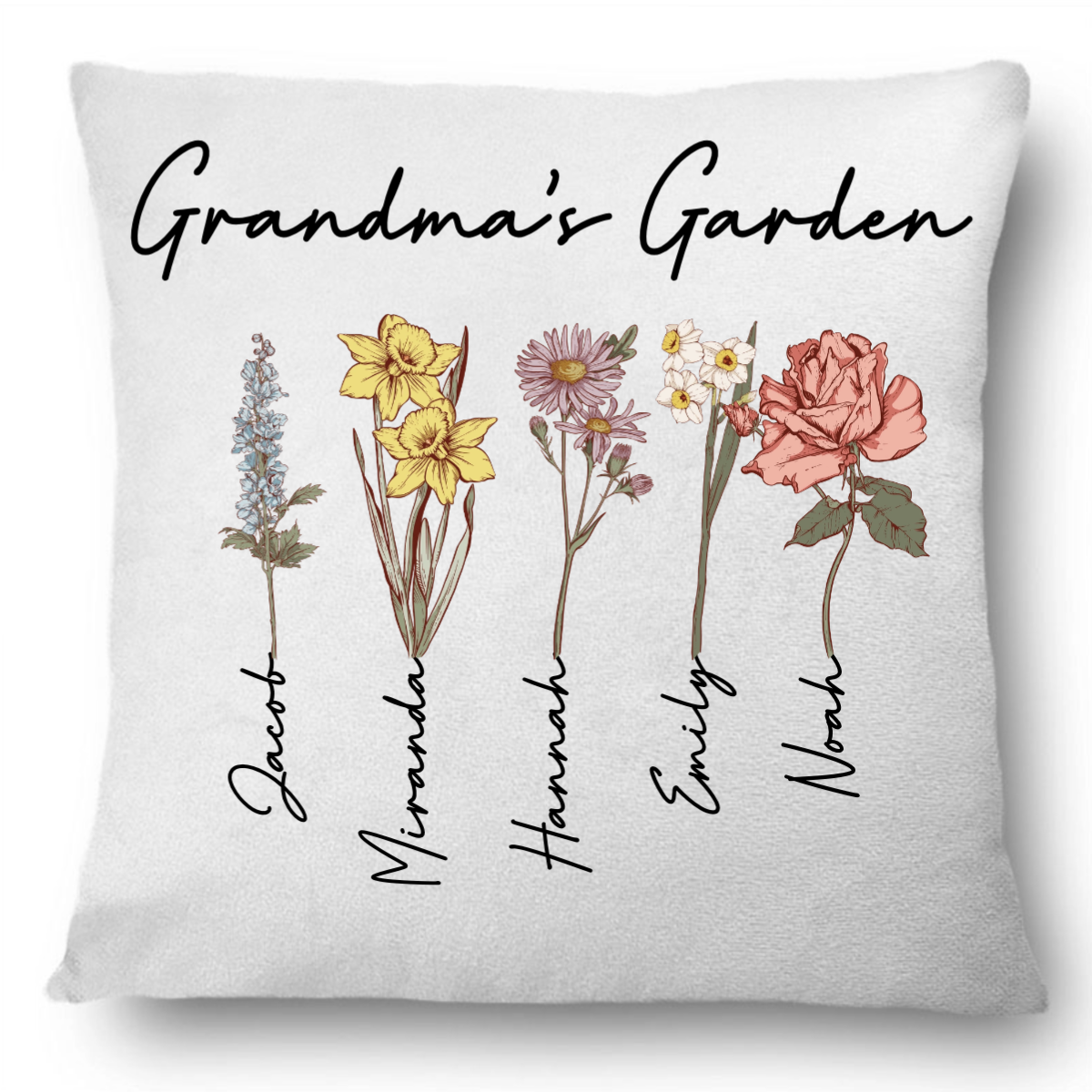 Custom Grandma's Garden Pillow, Personalized Birth Month Flowers Pillow, Grandmas Garden Pillow with Grandkids, Gift for Grandma, Christmas Gift
