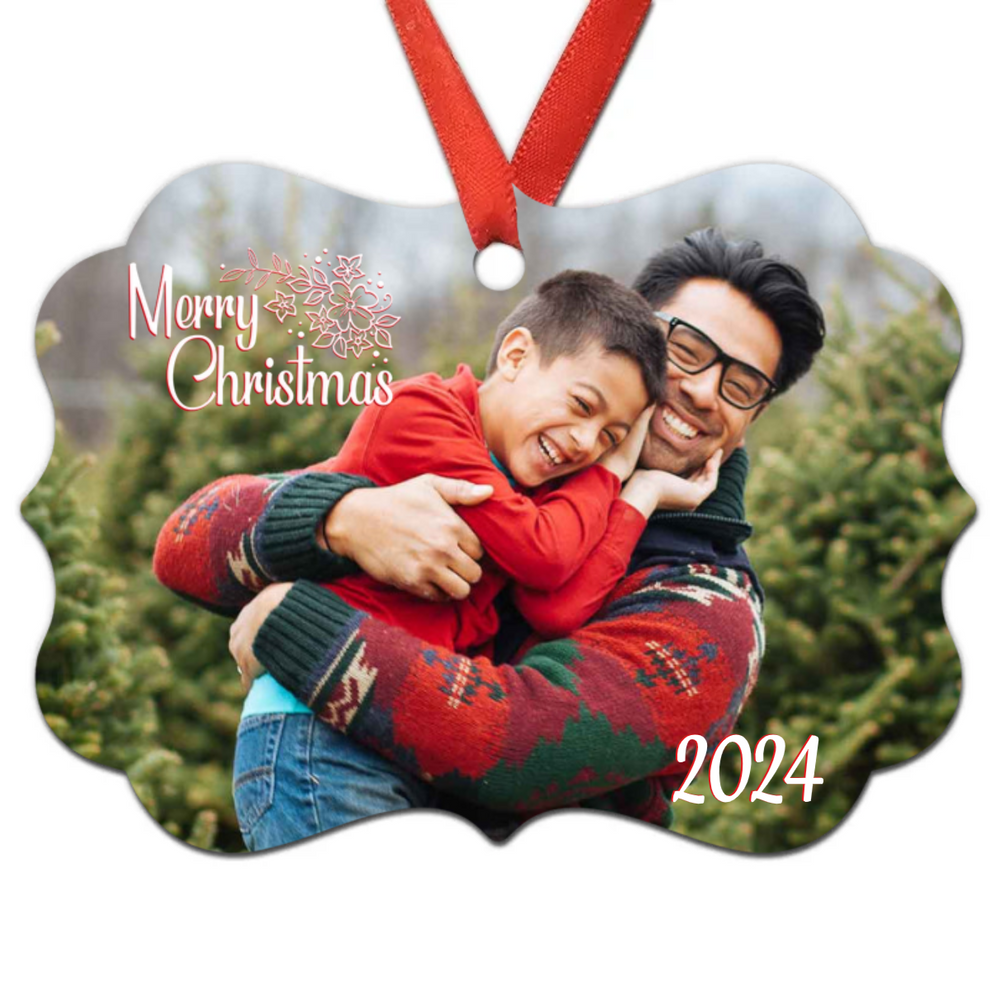 Custom Photo Family Christmas Ornament medallion aluminum ornament, main view