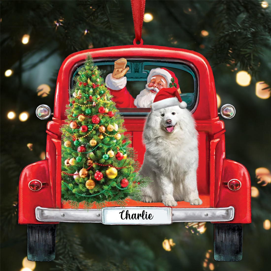 Santa & Dog Christmas custom shaped acrylic ornament, alternate view 4