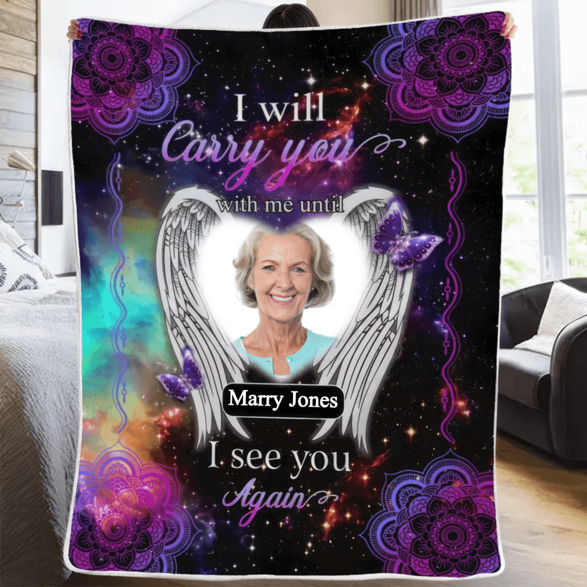 Custom Photo Memorial Until I See You Again | Sympathy Personalized Gifts for Family Members, Grandma, Grandpa, Dad, Mom, Daughters, Sons | Blanket - Suzitee Store