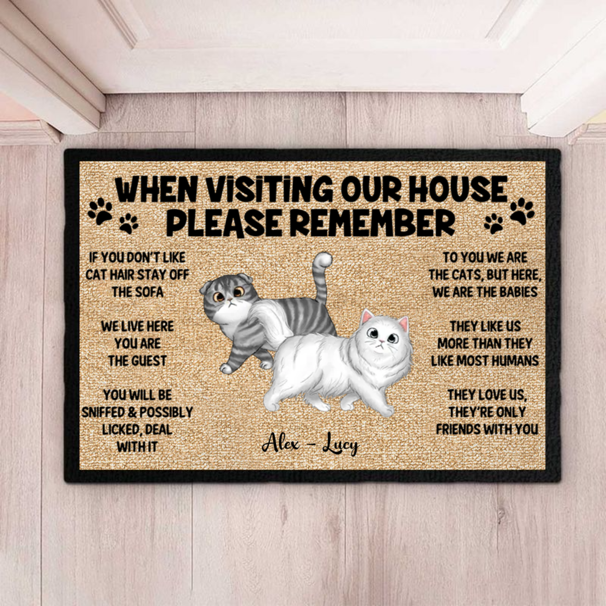 Cat Funny Custom Doormat - Remember When Visiting Cats House - Personalized Gift for Cat Lovers, Pet Lovers, Cat Mom, Cat Dad