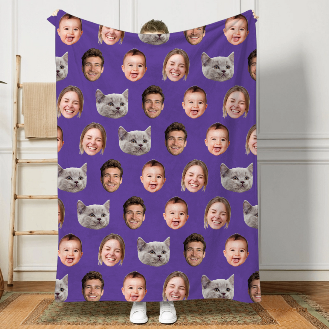 Custom Photo Family Blanket fleece blanket, sherpa reverse side folded back