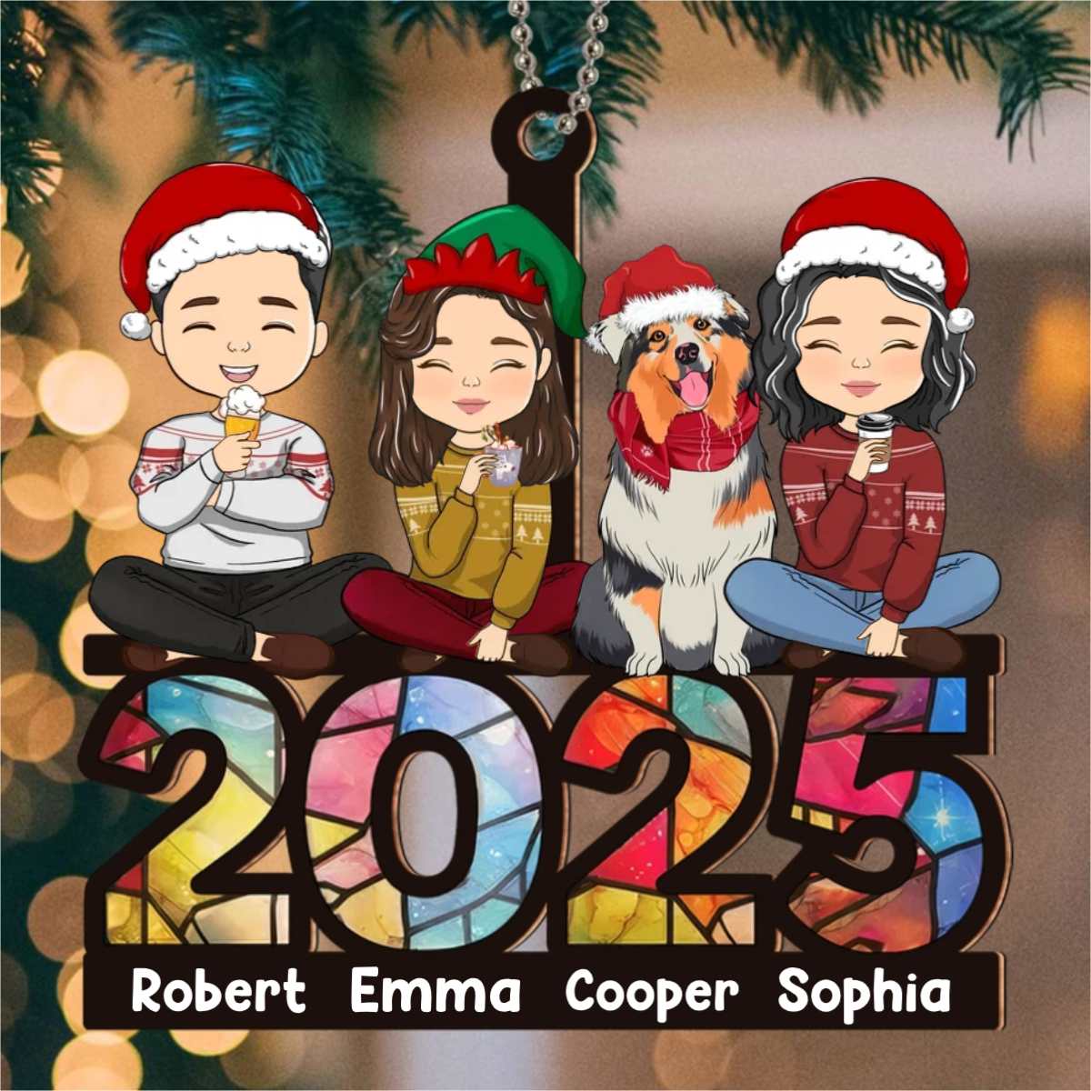 Family Sitting 2025 - Personalized Custom Suncatcher Ornament - Christmas For Family Members