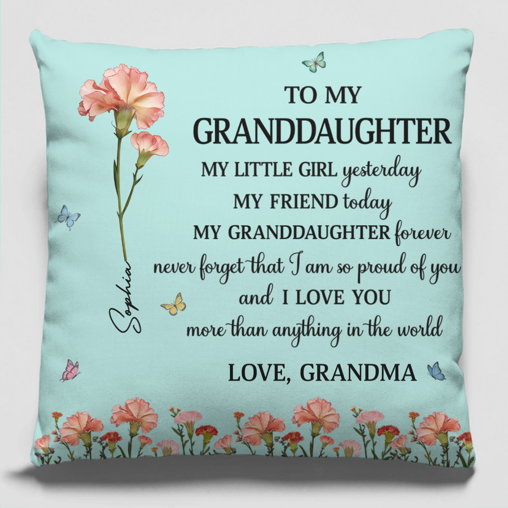 Birth Flower My Granddaughter Forever personalized pillow, main view