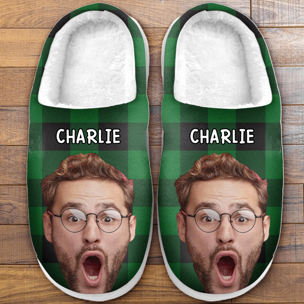 Custom Photo Happiness Man Face slippers, main view