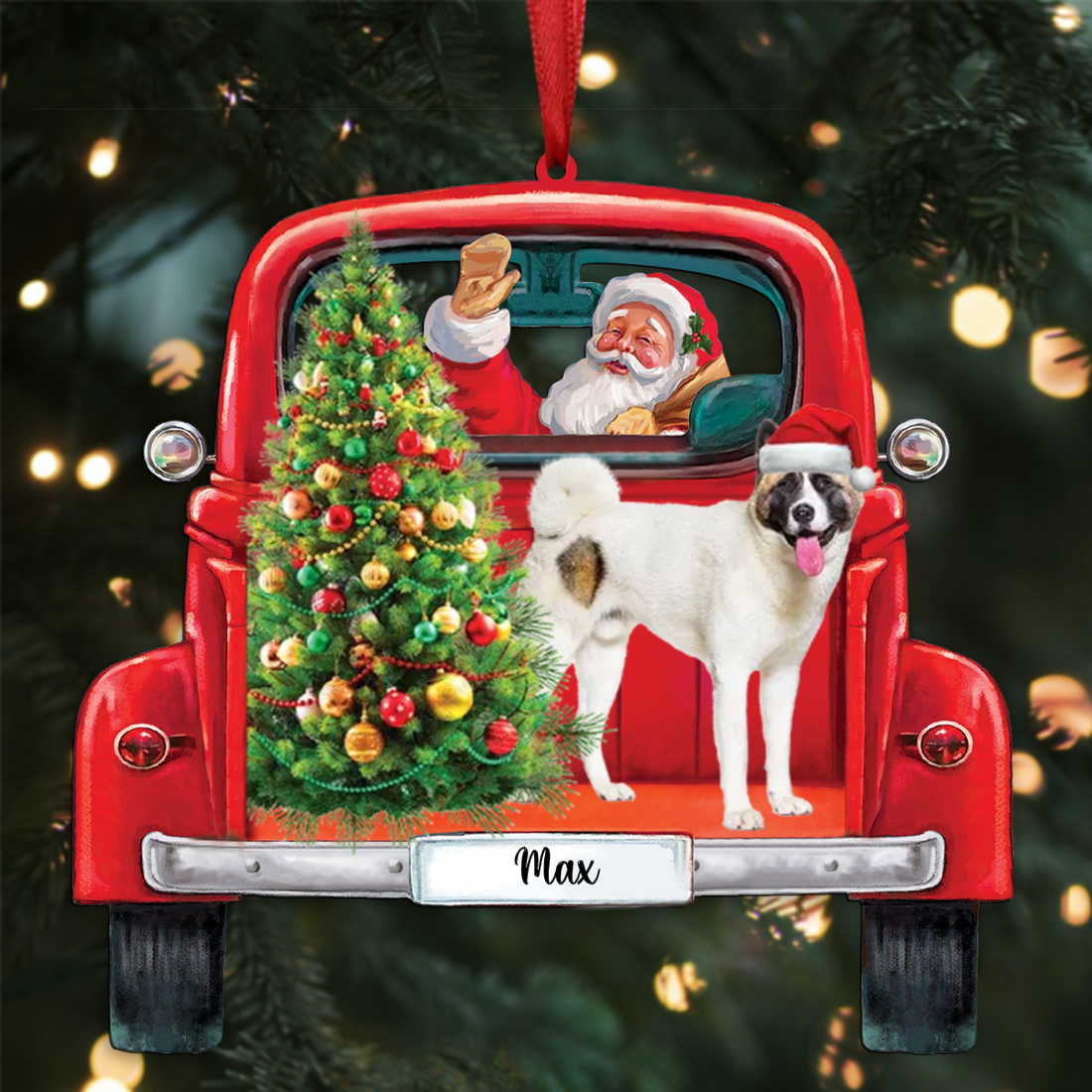 Santa & Dog Christmas custom shaped acrylic ornament, alternate view 3
