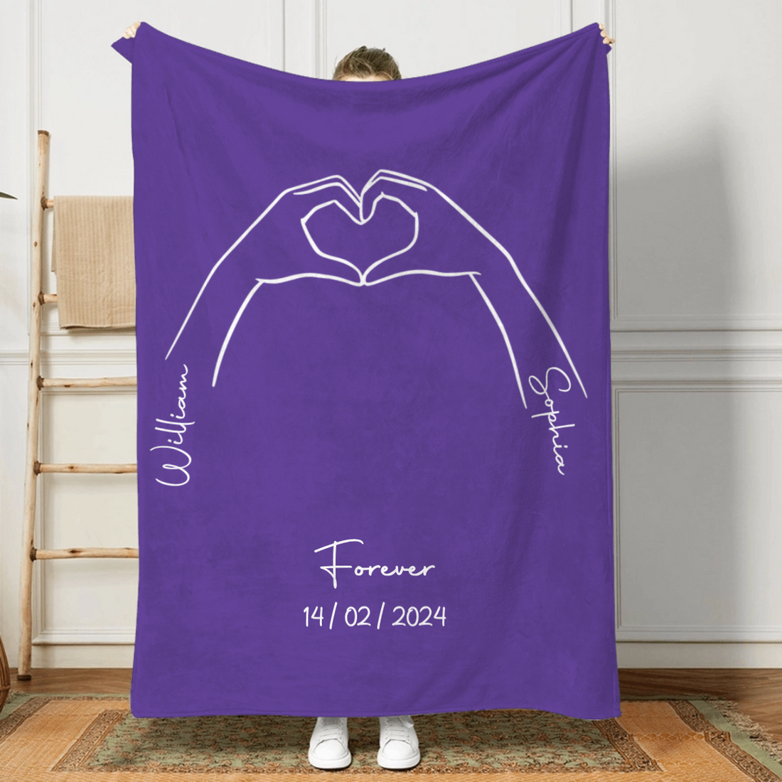 Personalized You & Me Couple Blanket fleece blanket, sherpa reverse side folded back