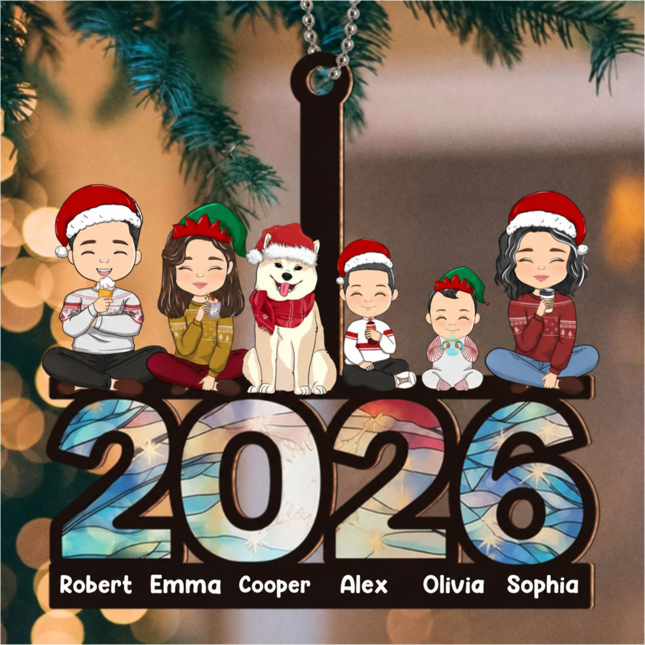 Family Sitting 2026 - Personalized Custom Suncatcher Ornament - Christmas For Family Members