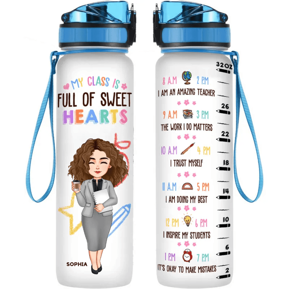 Personalized My Class Is Full Of Sweet Hearts tracker bottle, main view