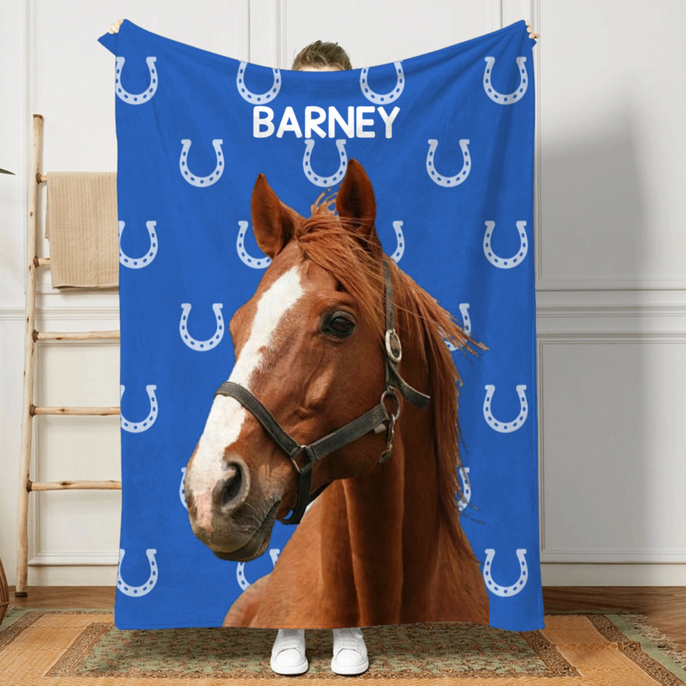 Custom Photo Horseshoe Print Multicolor fleece blanket, product with name options