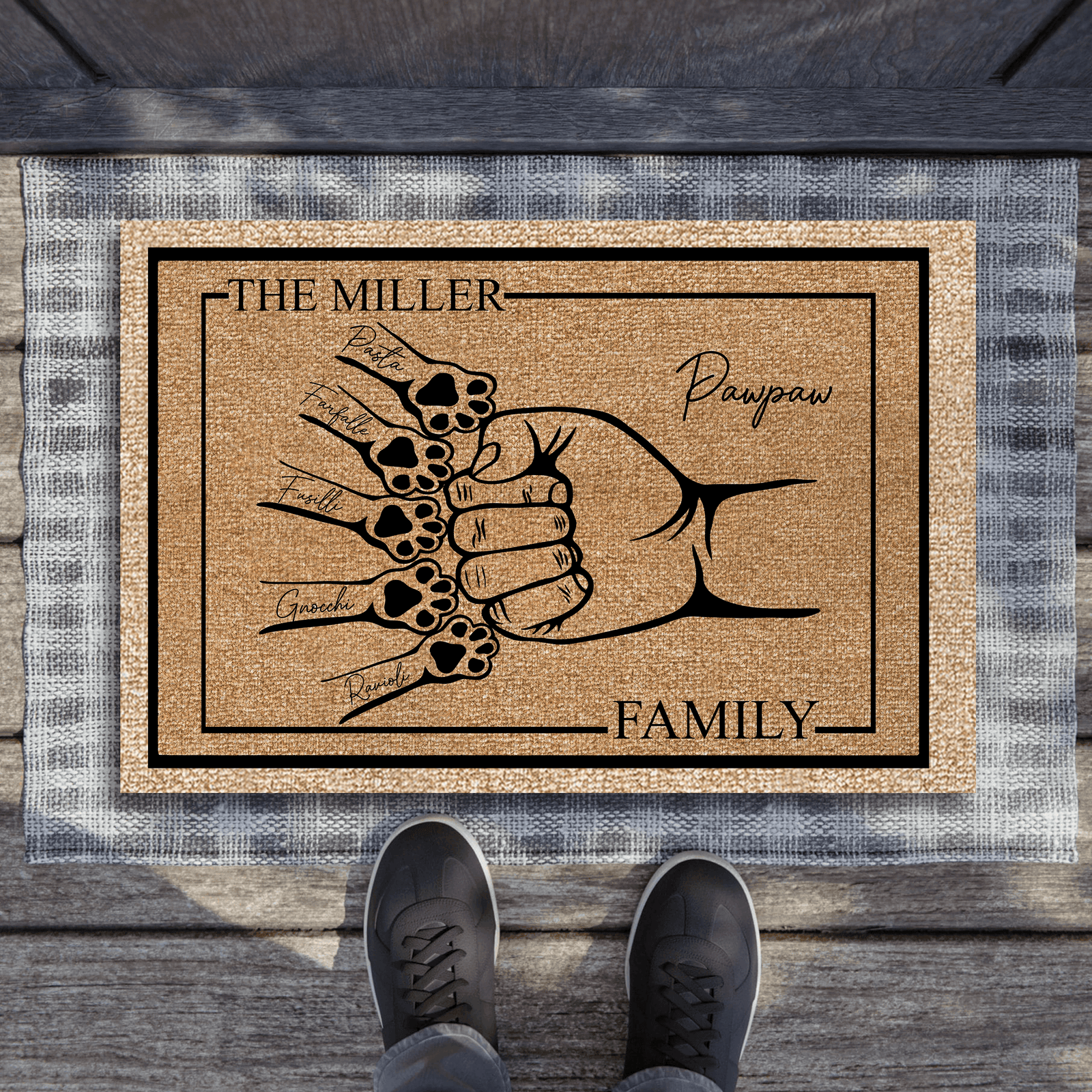 Family Pet Fist Bump - Personalized Doormat - Birthday, Housewarming, Funny Gift for Homeowners, Friends, Dog Mom, Dog Dad, Dog Lovers, Pet Gifts for Him, Her - Suzitee Store