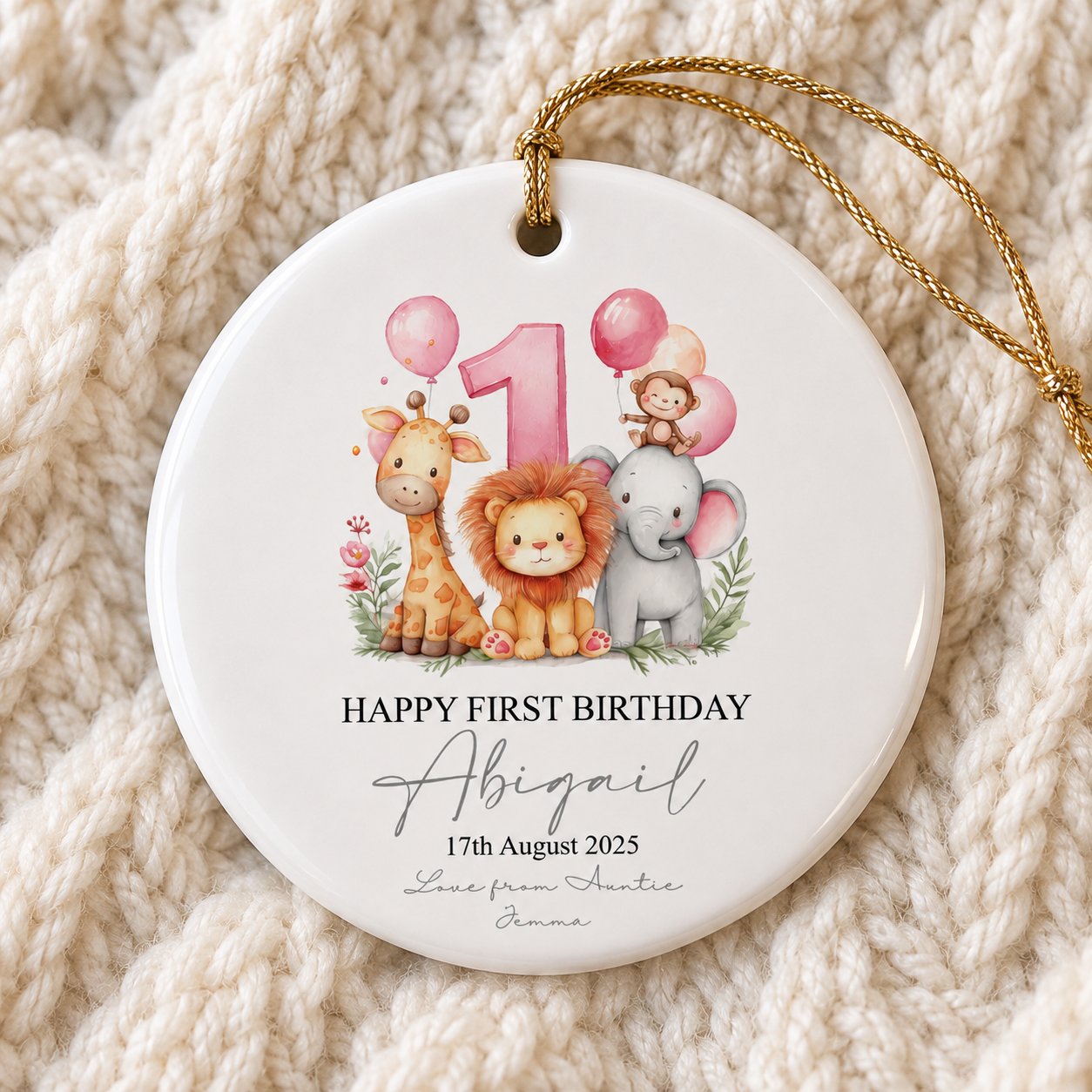 Close-up of glossy ceramic ornament surface and watercolor safari animals print quality
