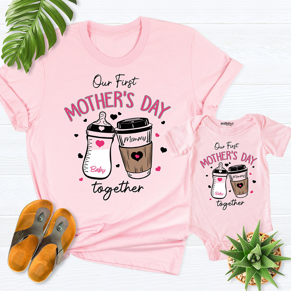 Our First Mother's Day 2026 - Personalized Tshirts Custom Baby Onesie - Gift for Mom & Baby, Mother's Day Gift