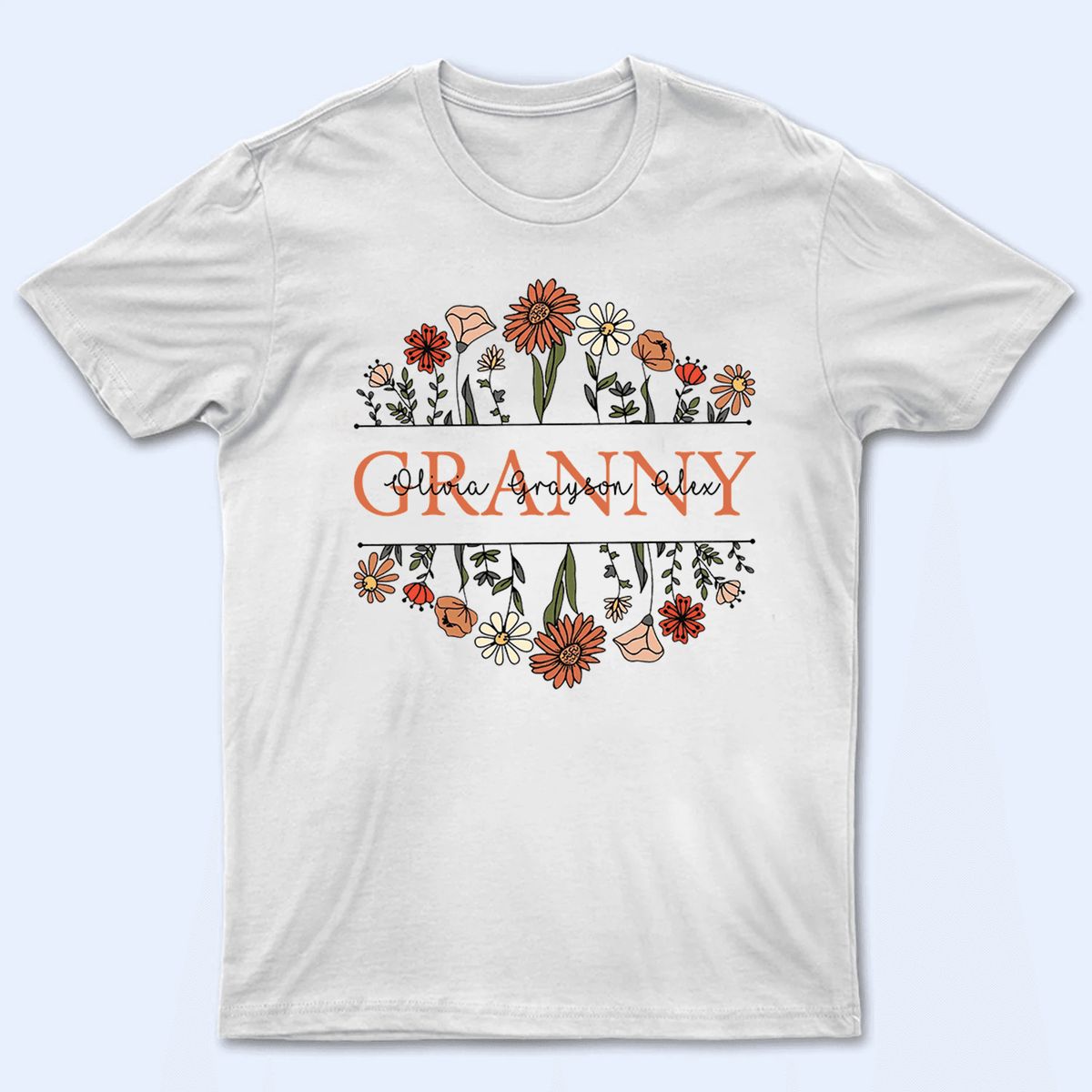 Floral Typography Grandma Grandkids Design - Personalized Custom T Shirt - Gift for Grandma/Nana/Mimi, Mom, Wife, Grandparent - Suzitee Store